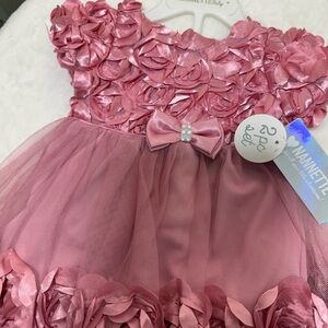 Nannette Pink Rosette Dress with Bow